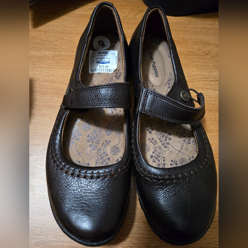 Hush Puppies Brown Leather Mary Janes Flats Shoes Comfort